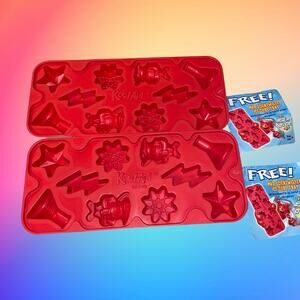 Kool-Aid Man Mad Scientwisted Red Plastic Ice Cube Tray Science Lab Shapes Lot 2